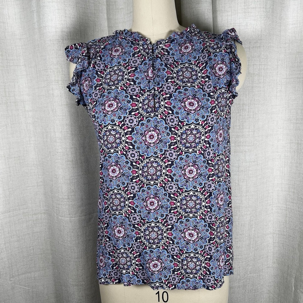 NEW! Loft‎ Womens Small Floral Mandala Geometric Flutter Short Sleeve Blouse Top